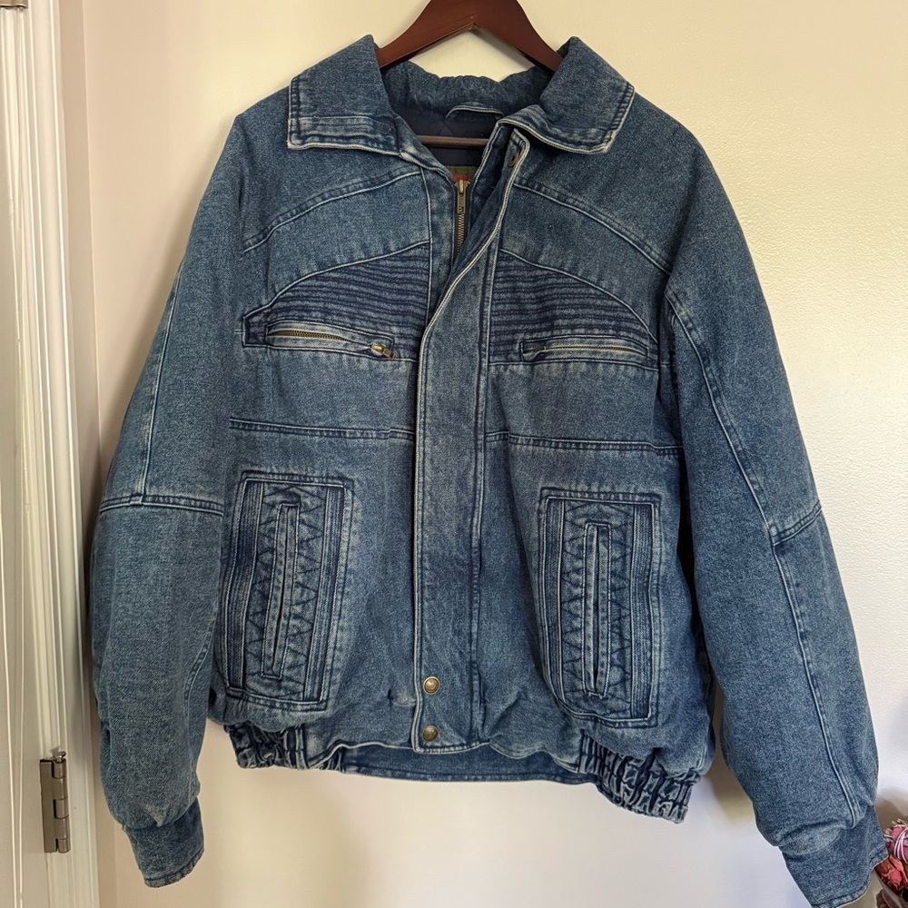 Vintage 1980s NEW ORDER Denim Bomber Jacket Size Large